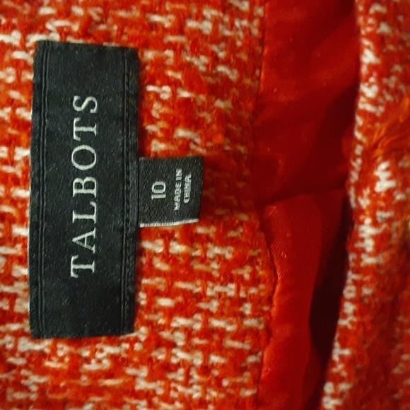 Talbots Womens Blazer Jacket Red Wool Tweed Fringe Christmas Holiday Size 10 - Picture 2 of 8